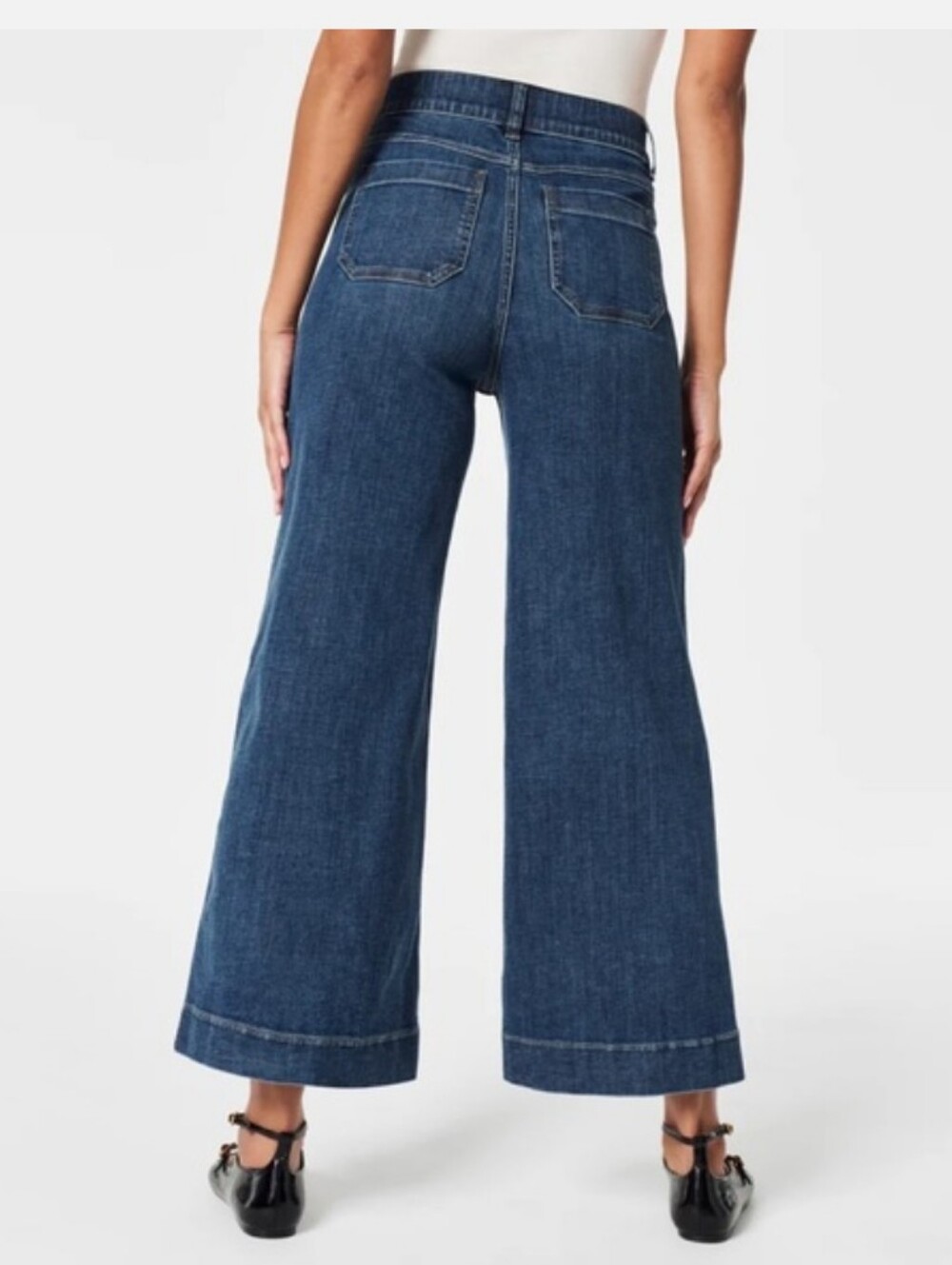 SPANX Shape EveryWear Wide Leg Cropped Pull-On Jeans Patch Pockets Blue Size S - Picture 2 of 10